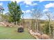 Backyard with synthetic grass, mountain views, rock outcroppings, and firepit at 11766 Coal Creek Heights Dr, Golden, CO 80403