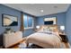 Bedroom with a window, blue walls, and decor at 2587 S Flanders Ct, Aurora, CO 80013