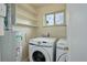 Laundry room with washer, dryer, and storage shelves at 4324 Eaton St, Denver, CO 80212