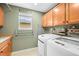 Functional laundry room featuring modern appliances and cabinetry at 5049 Heatherglen Dr, Highlands Ranch, CO 80130