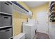 Functional laundry room with washer, dryer, and storage shelves at 4067 S Odessa St, Aurora, CO 80013