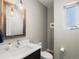 Well-lit powder room features a modern vanity, stylish mirror, and picture window at 4571 Stuart St, Denver, CO 80212