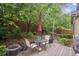 Relaxing backyard patio boasts a charming dining set and umbrella, surrounded by serene landscaping and privacy fence at 21063 E Greenwood Pl, Aurora, CO 80013