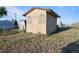 Exterior shot of an outbuilding with a metal roof, decorative window covers, and a fenced yard at 470 Mcdonnell St, Byers, CO 80103