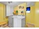 Laundry room with yellow walls and white washer and dryer at 3266 S Wabash Ct, Denver, CO 80231