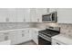 Beautiful updated kitchen featuring white cabinets and stainless steel appliances, microwave and gas range at 17673 Brass Buckle Way, Monument, CO 80132