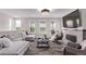 Bright living room with modern finishes, fireplace, ample seating, and views from multiple windows at 14998 Cast Pebble Cir, Parker, CO 80134