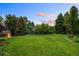 Large, well-manicured lawn in a backyard setting, framed by mature trees and landscaping at 6175 Puma Sands, Lone Tree, CO 80124