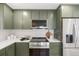 Modern kitchen with stainless steel appliances and green cabinets at 448 Brook Rd, Evergreen, CO 80439