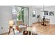 Dining area featuring a view of the back patio, modern decor, and stylish lighting at 4248 Corriente Pl, Boulder, CO 80301