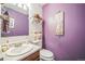 Well-maintained bathroom featuring a sink, toilet, mirror, and purple wall paint at 11321 N Brownstone Dr, Parker, CO 80138