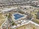 Aerial view of the neighborhood pool closed and covered for the winter season at 9028 S Catawba St, Aurora, CO 80016
