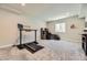 Spacious basement setup as a versatile rec room with a desk, treadmill, and entertainment area at 3344 Carabiner St, Castle Rock, CO 80108
