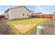 View of the home's backyard featuring a freshly-mowed lawn with a wooden fence at 17801 E 95Th Pl, Commerce City, CO 80022