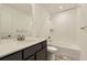 Bright bathroom featuring a shower and bath combination with a white subway tile surround at 39816 Floyd St, Elizabeth, CO 80107