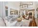 Open-concept living room boasts high ceilings, a fireplace, and seamless flow to the kitchen at 17 Polo Club Dr, Denver, CO 80209
