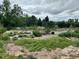 Lush community garden with diverse plants, brick borders, and a gravel path winding through at 301 Widgeon Ln, Longmont, CO 80503