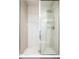 Bathroom featuring a glass-enclosed tiled shower with dual shower heads and modern fixtures at 3198 Blake St # 502, Denver, CO 80205