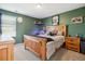 Cozy bedroom features wood furniture and a decorative sports theme, adding character at 11866 High Desert Rd, Parker, CO 80134