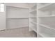 Spacious closet featuring white walls, carpet flooring, shelves, and two clothing rods at 5608 Grandville Ave, Longmont, CO 80503