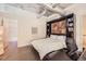 Modern bedroom with concrete floors, built-in shelves and minimalist decor at 2100 16Th St # 408, Denver, CO 80202