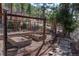 View of a fenced garden area with several raised garden beds ready for planting at 9506 S Deer Creek Canyon Rd, Littleton, CO 80127