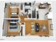 3D rendering of second story of floor plan with living spaces and bedrooms at 424 S Leyden St, Denver, CO 80224