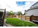 Well-maintained backyard with green lawn and wooden fence, offering a private outdoor space at 5550 Fox Meadow Ave, Highlands Ranch, CO 80130