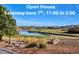 Picture inviting viewers to an open house, showcasing scenic golf course community with serene lake view and beautifully landscaped grounds at 1913 Five Iron Dr, Castle Rock, CO 80104