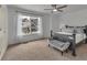 Bright bedroom with neutral carpet, large windows offering neighborhood views, and cozy decor at 1385 Candleglow St, Castle Rock, CO 80109