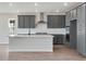 Modern kitchen featuring gray cabinets, stainless appliances, white countertops, and an eat-in island at 24661 E 33Rd Dr, Aurora, CO 80019