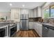 Modern kitchen features stainless steel appliances, granite countertops, and mosaic tile backsplash at 6147 Dunraven St, Golden, CO 80403