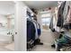 Walk-in closet with built-in shelves and clothing racks, alongside views of the main bathroom at 556 Rachael Pl, Castle Pines, CO 80108
