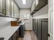 Convenient laundry room with modern washer and dryer, ample counter space, and stylish cabinetry at 8425 Green Island Cir, Lone Tree, CO 80124