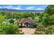 Overhead shot of house on acreage with mountain views and surrounded by mature trees at 6145 S Perry Park Rd, Sedalia, CO 80135