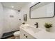 Bathroom with white vanity, modern mirror, updated fixtures, and walk-in shower at 1183 S Pierson Ct, Denver, CO 80232
