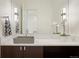 Modern bathroom vanity with sleek countertops, a vessel sink, and elegant lighting fixtures at 6196 Oxford Peak Ln, Castle Rock, CO 80108