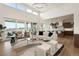 Open-concept living room with hardwood floors, large windows, and modern decor at 6196 Oxford Peak Ln, Castle Rock, CO 80108