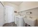 Clean laundry room featuring utility sink, washer, dryer and storage shelf at 23312 E Chestnut Pl, Aurora, CO 80016