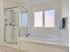 Main bathroom with shower, separate tub, and updated fixtures at 10141 Brady Pl, Highlands Ranch, CO 80130