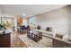 Bright living room featuring hardwood floors, a comfortable sofa, and a stylish coffee table at 19294 E Warren Pl, Aurora, CO 80013