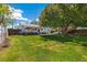 Lush backyard featuring a mature shade tree, green lawn, and a cozy covered patio for outdoor enjoyment at 1211 S Zuni St, Denver, CO 80223