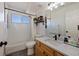 Clean bathroom with a shower/tub combo and modern vanity at 16935 Buffalo Valley Path, Monument, CO 80132