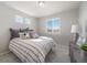 Comfortable bedroom with carpet flooring, two windows, and natural light at 22033 E 38Th Pl, Aurora, CO 80019