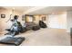 Finished basement featuring exercise equipment, carpet, and neutral color palette at 9314 Wiltshire Dr, Highlands Ranch, CO 80130