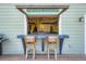 Covered outdoor kitchen bar features granite counters, wood stools, and pass-through window to the indoor kitchen at 7201 W Asbury Pl, Lakewood, CO 80227