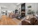 Bright living room with a fireplace, large windows, and hardwood floors at 1935 Poncha Ct, Larkspur, CO 80118