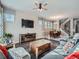 Comfortable living room featuring a ceiling fan, large windows, hardwood floors, and stylish decor at 5590 W 97Th Ave, Westminster, CO 80020