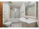 Bathroom featuring a single sink and shower/tub combo at 3672 Deer Creek Dr, Parker, CO 80138