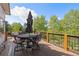 Outdoor dining set on a spacious wooden deck, with lush greenery creating a private and serene atmosphere at 11033 Barker Ave, Conifer, CO 80433